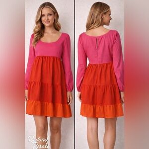 Sugar + Lipz Colorblock Tiered Babydoll Dress Size M NWT